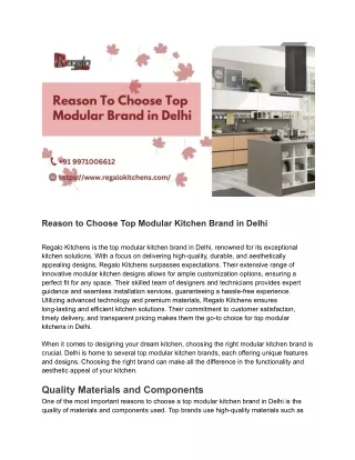 Top Reasons to Choose a Modular Kitchen Brand in Delhi