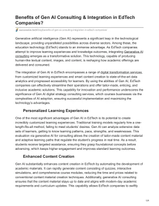 Benefits of Gen AI Consulting & Integration in EdTech Companies?