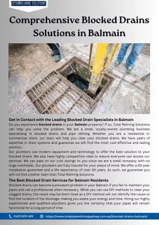 Comprehensive Blocked Drains Solutions in Balmain