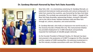 Dr. Sandeep Marwah Honored by New York State Assembly