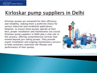 How Kirloskar Pump Suppliers in Delhi Can Help with Installation and Maintenance