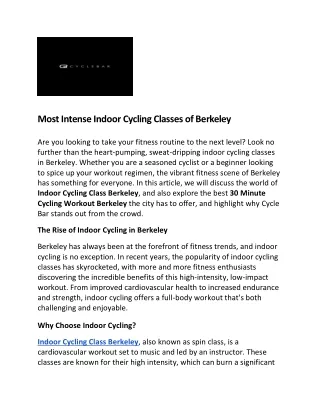 Most Intense Indoor Cycling Classes of Berkeley