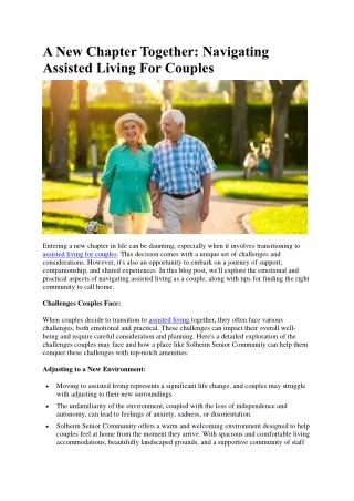 A New Chapter Together- Navigating Assisted Living For Couples