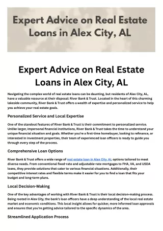 Expert Advice on Real Estate Loans in Alex City, AL