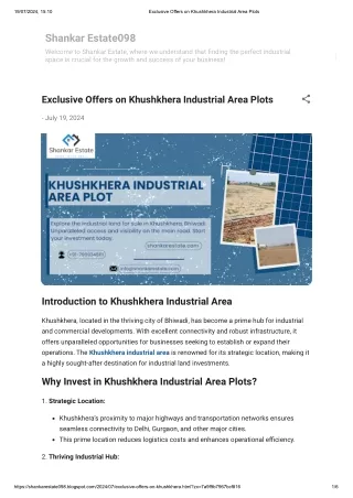 Exclusive Offers on Khushkhera Industrial Area Plots