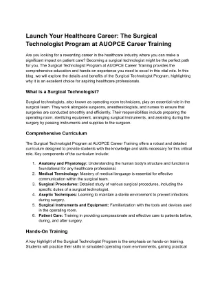 Launch Your Healthcare Career_ The Surgical Technologist Program at AUOPCE Career Training