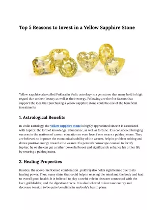 Top 5 Reasons to Invest in a Yellow Sapphire Stone