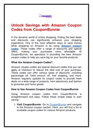 Unlock Savings with Amazon Coupon Codes from CouponBunnie