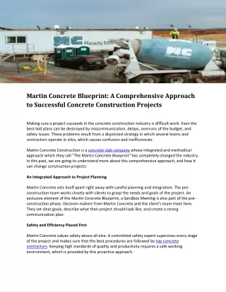 Martin Concrete Blueprint A Comprehensive Approach to Successful Concrete Construction Projects