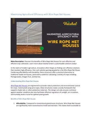 Maximizing Agricultural Efficiency with Wire Rope Net Houses