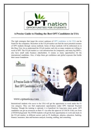 A precise guide to finding the best OPT candidates in USA