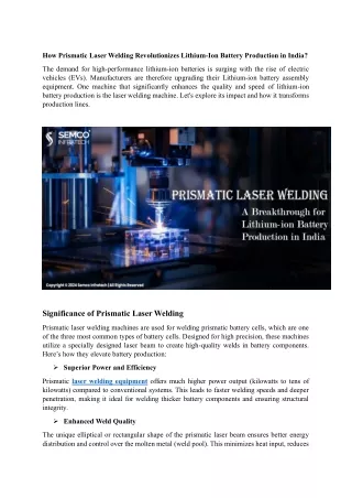 How Prismatic Laser Welding Revolutionizes Lithium-Ion Battery Production in India