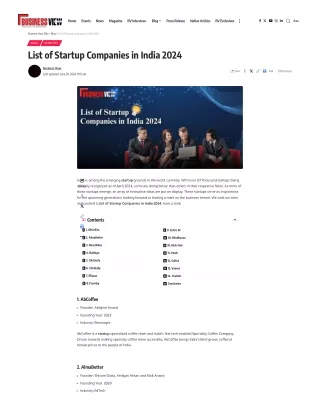 List of Startup Companies in India 2024