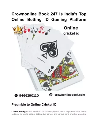 Crownonline Book 247 Is India's Top Online Betting ID Gaming Platform