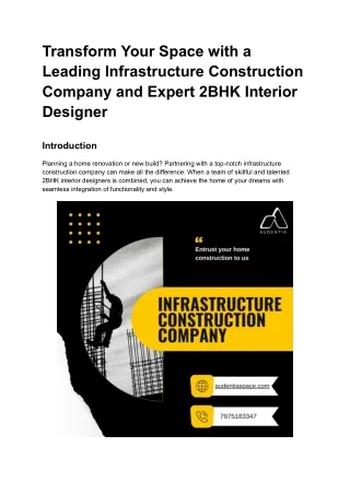 Transform Your Space with a Leading Infrastructure Construction Company and Expert 2BHK Interior Designer