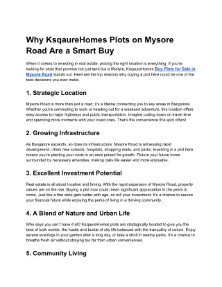 Buy Plots for Sale in Mysore Road