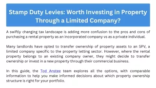 Stamp Duty Levies Worth Investing in Property Through a Limited Company