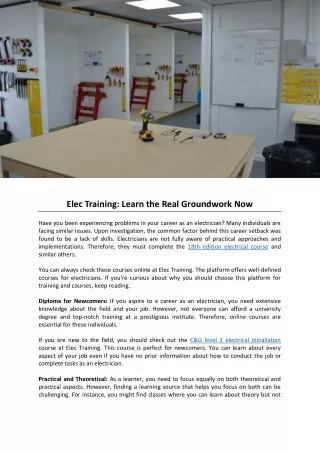 Elec Training Learn the Real Groundwork Now