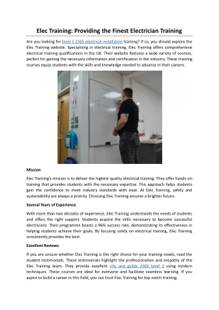 Elec Training: Providing the Finest Electrician Training