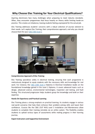 Why Choose Elec Training for Your Electrical Qualifications