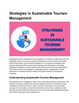 Strategies in Sustainable Tourism Management