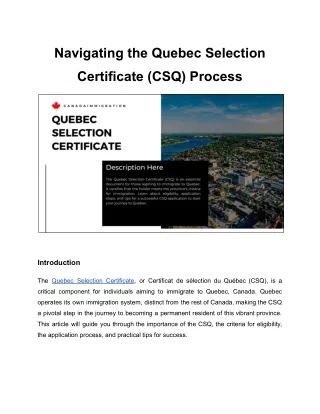 Navigating the Quebec Selection Certificate (CSQ) Process
