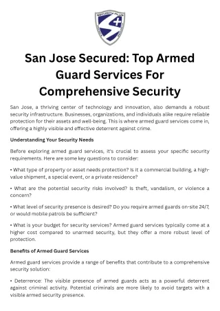San Jose Secured Top Armed Guard Services For Comprehensive Security