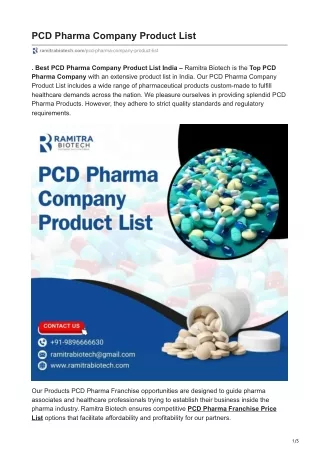 Get PCD Pharma Company Product List | Ramitra Biotech