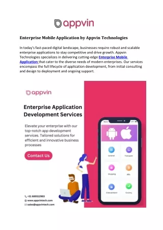 Enterprise Mobile Application by Appvin Technologies