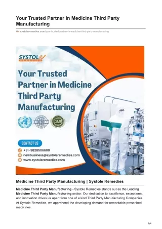 Trusted Partner in Medicine Third Party Manufacturing | Systole Remedies