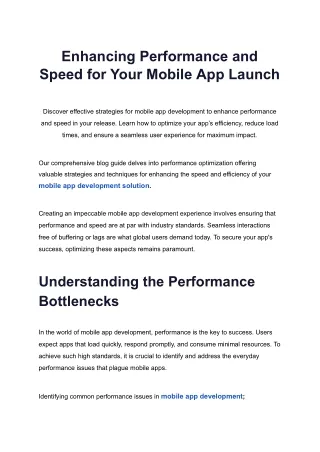 Enhancing Performance and Speed for Your Mobile App Launch