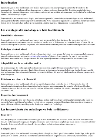 Avantages et Inconvénients des Emballages en Bois Traditionnels