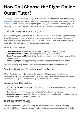 How Do I Choose the Right Online Quran Tutor