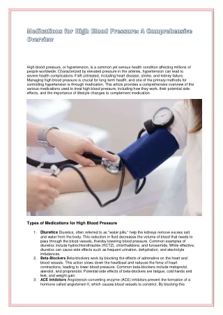 Medications for High Blood Pressure: A Comprehensive Overview