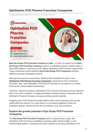 Best Ophthalmic PCD Pharma Franchise Companies | Rednirus Mart