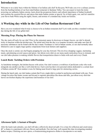 A Day while in the Life of an Indian Restaurant Chef