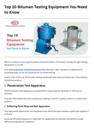 Top 10 Bitumen Testing Equipment You Need to Know