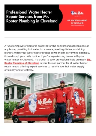 Professional Water Heater Repair Services from Mr. Rooter Plumbing in Cleveland