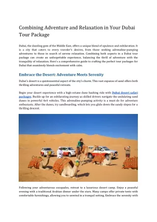 Combining Adventure and Relaxation in Your Dubai Tour Package