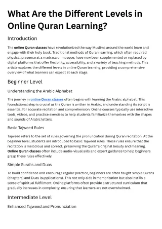 What Are the Different Levels in Online Quran Learning