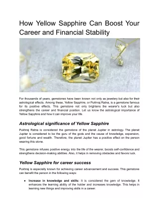 How Yellow Sapphire Can Boost Your Career and Financial Stability