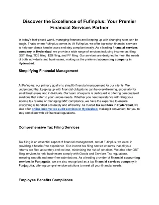 Discover the Excellence of Fufinplus_ Your Premier Financial Services Partner