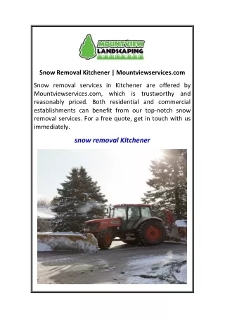 Snow Removal Kitchener  Mountviewservices.com