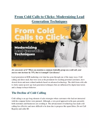 From Cold Calls to Clicks Modernizing Lead Generation Techniques