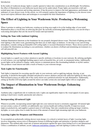 The Impact of Lighting in Your Washroom Layout