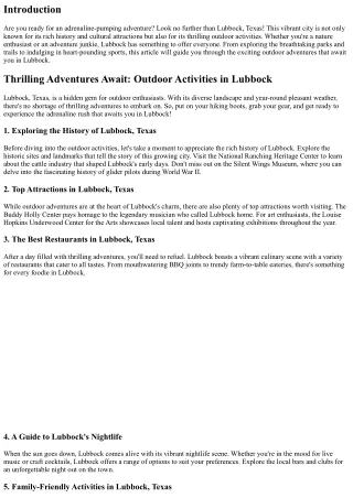 Thrilling Adventures Await: Outdoor Activities in Lubbock