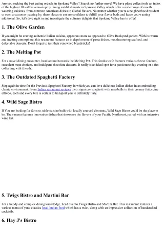 Leading 10 Ought to-Pay a visit to Dining establishments in Spokane Valley