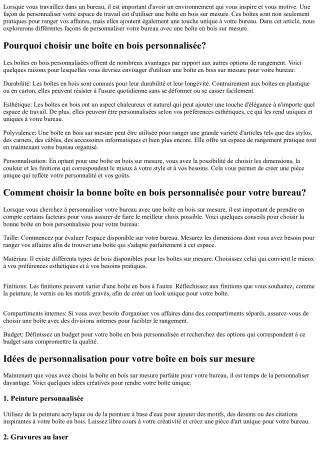 Personnalisez Votre Bureau avec une Boîte en Bois sur Mesure