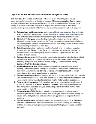 Top 10 Skills You Will Learn in a Business Analytics Course