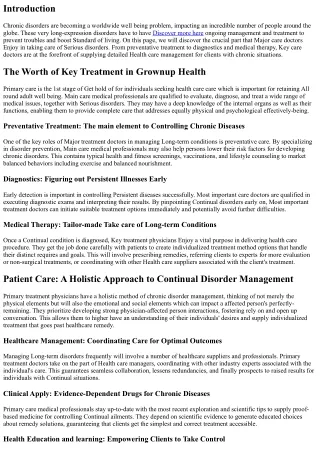 The Purpose of Primary Care Medical professionals in Handling Persistent Disease